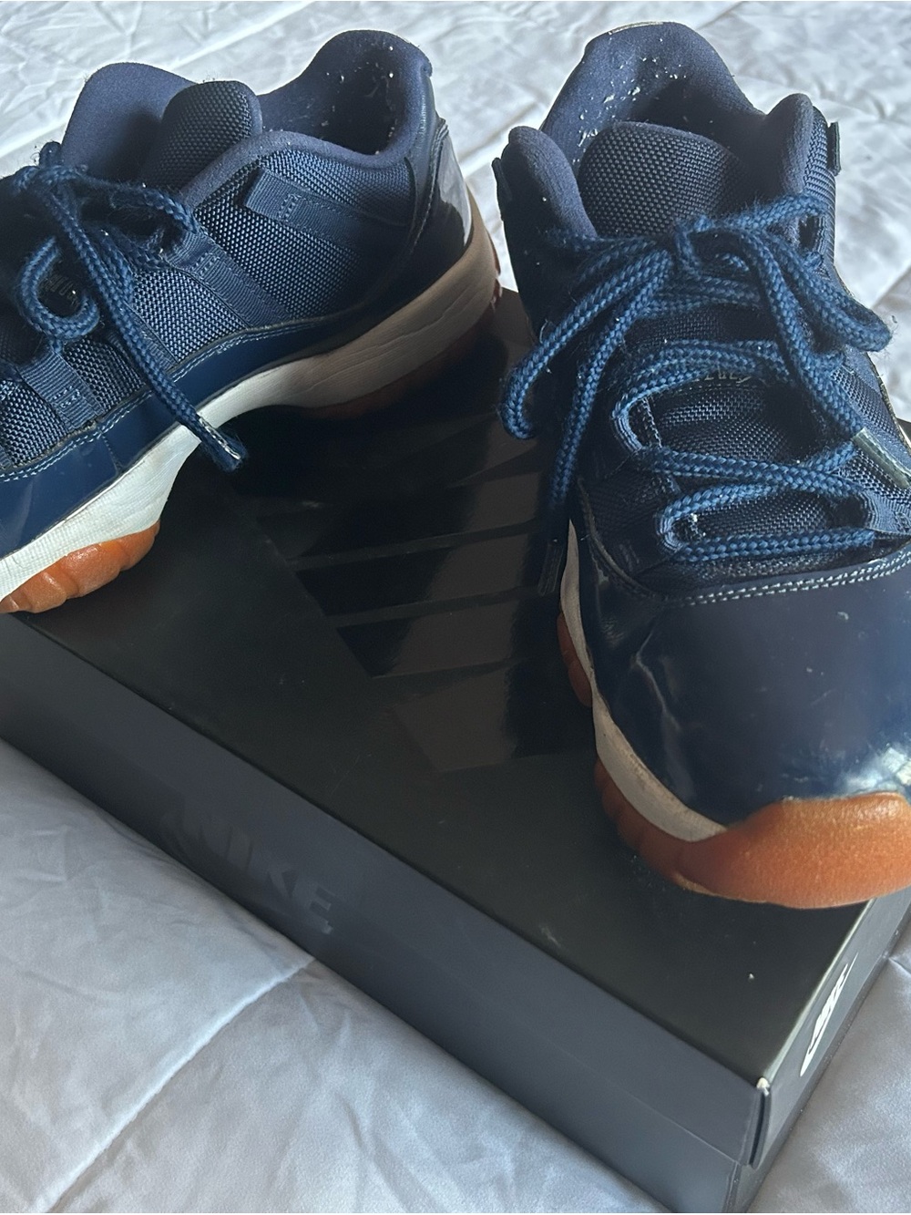 Jordan Navy Blue and Gum-Soled Low-Top Sneakers - Picture 3 of 13